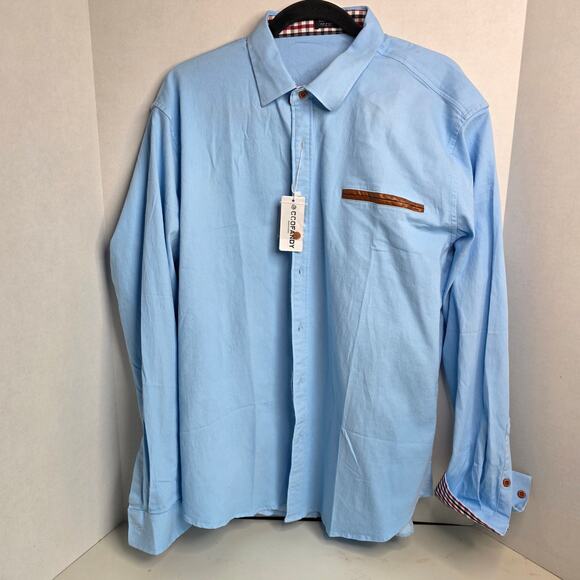 Coof Andy, Sky Blue Plaid Detailed Button-Up Shirt, Mens, Large (NWT) - Picture 2 of 7